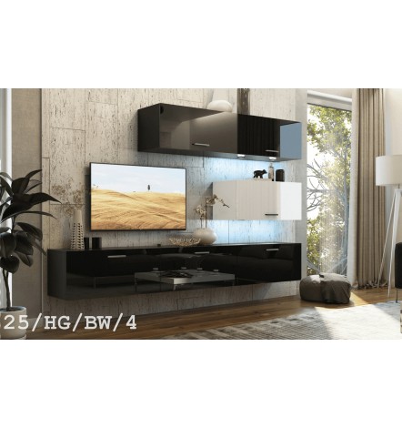 Ensemble meuble TV CONCEPT 25-25/HG/BW/4 noir/blanc brillant