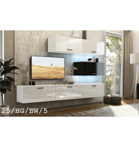 Ensemble meuble TV CONCEPT 25-25/HG/BW/5 blanc/noir brillant