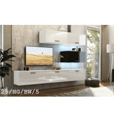 Conjunto mueble TV CONCEPT 25-25/HG/BW/5 blanco/negro brillante 166-249 x 35 x 191 cm