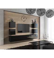 Conjunto mueble TV CONCEPT 35-35/HG/B/1-1A negro brillante 249 cm