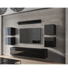 CONCEPT 41/HG/B/1-1A Conjunto de móvel de TV de 240 cm em preto brilhante