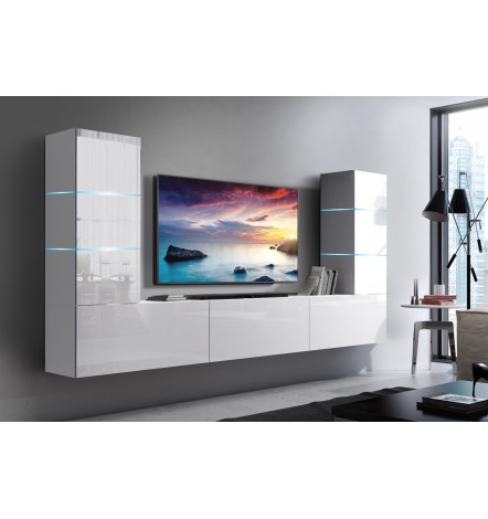 Ensemble meuble TV CONCEPT 57-57/HG/W/2-1B blanc brillant