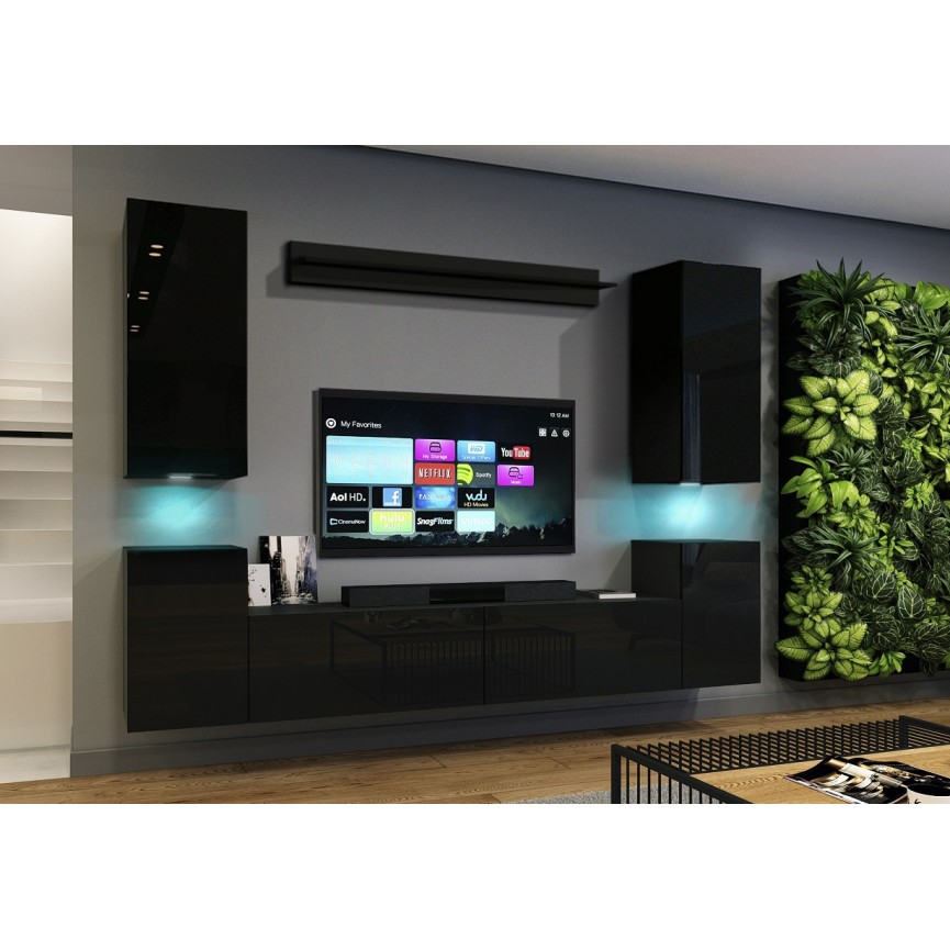 Mueble TV, Televisión, Negro, Chimenea eléctrica LED