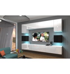 Ensemble meuble TV NEXT 1 AN1-17WB-HG23-1A blanc/noir brillant 242 cm
