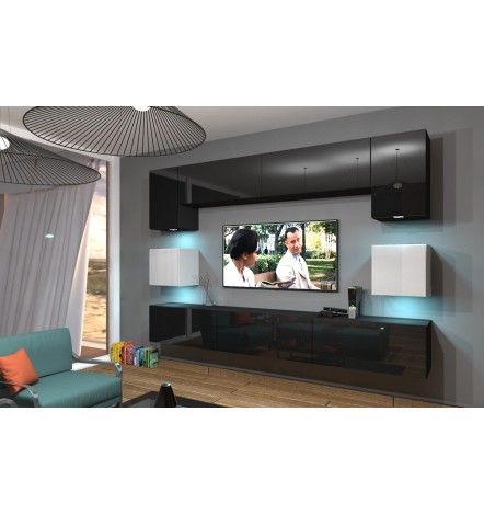 Ensemble meuble TV NEXT AN1-17BW-HG22-1A noir/blanc brillant