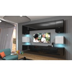 Conjunto mueble TV NEXT 1 AN1-17BW-HG22-1A negro/blanco brillante 242 cm