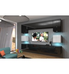 Ensemble meuble TV NEXT 1 AN1-17BW-HG22-1A noir/blanc brillant 242 cm