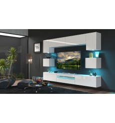Ensemble meuble TV NEXT 1 BESTA N1-GAN1-17W-HG21-1B blanc brillant 257 cm