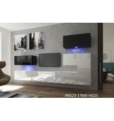 Ensemble meuble TV NEXT 123 AN123-17BW-HG25-1A blanc/noir brillant 286 cm