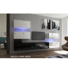 Ensemble meuble TV NEXT 123 AN123-17BW-HG24-1A blanc/noir brillant 286 cm