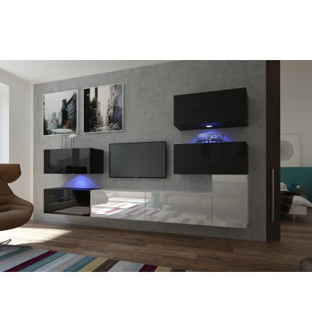 Conjunto mueble TV NEXT 123 AN123-17BW-HG24-1A blanco/negro brillante