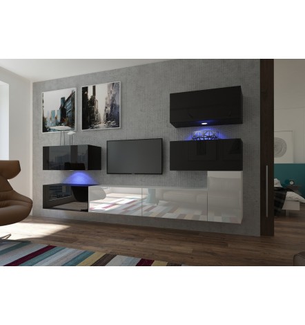 Ensemble meuble TV NEXT 123 AN123-17BW-HG22-1A noir/blanc brillant