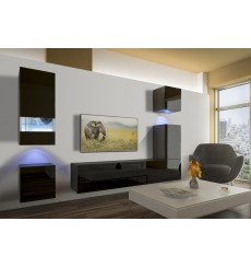 Ensemble meuble TV NEXT 19 AN19-18B-HG1-1B noir brillant 256 cm