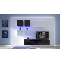 Conjunto mueble TV NEXT 200 AN200-17BW-HG21-1A negro/blanco brillante 200 cm