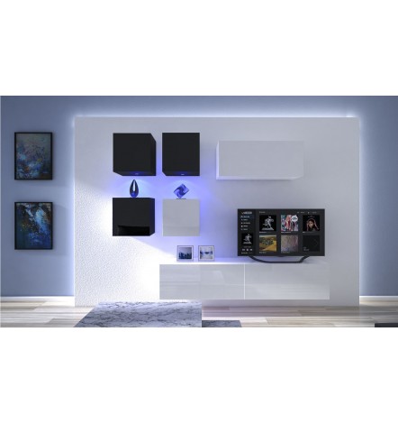 Conjunto mueble TV NEXT 200 AN200-17BW-HG21-1A negro/blanco brillante