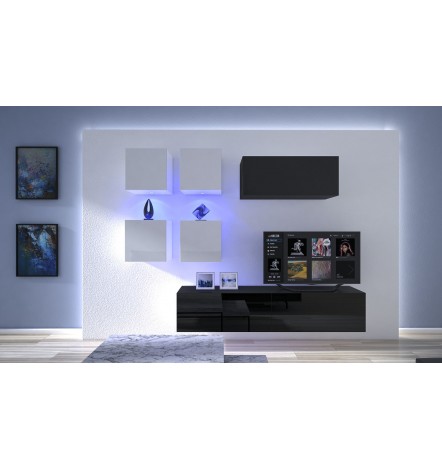 Ensemble meuble TV NEXT 200 AN200-17BW-HG22-1A noir/blanc brillant