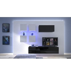 Conjunto mueble TV NEXT 200 AN200-17BW-HG22-1A negro/blanco brillante 200 cm