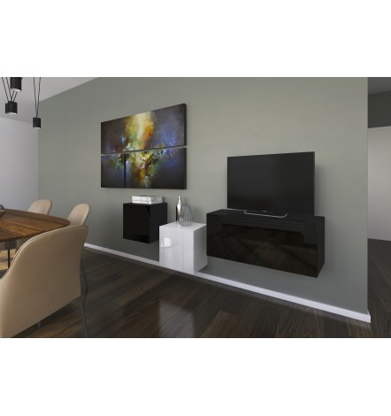 Ensemble meuble TV NEXT AN263-17BW-HG22-1A noir/blanc brillant