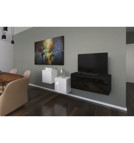 Ensemble meuble TV NEXT 263 AN263-17BW-HG23-1A noir/blanc brillant
