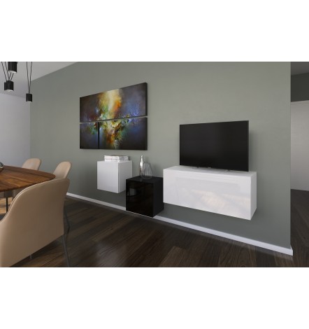 Ensemble meuble TV NEXT 263 AN263-17BW-HG25-1A blanc/noir brillant