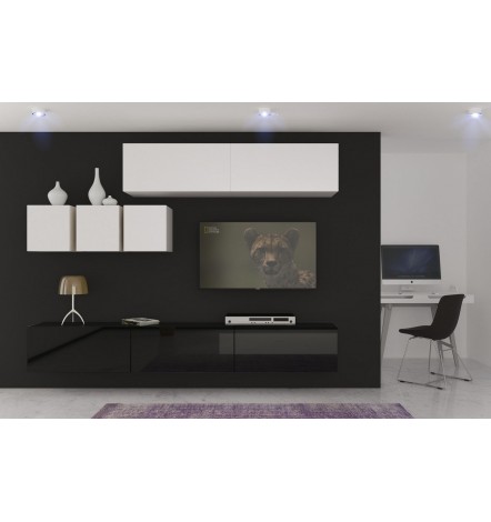 Ensemble meuble TV NEXT 273 AN273-17BW-HG23-1A blanc/noir brillant