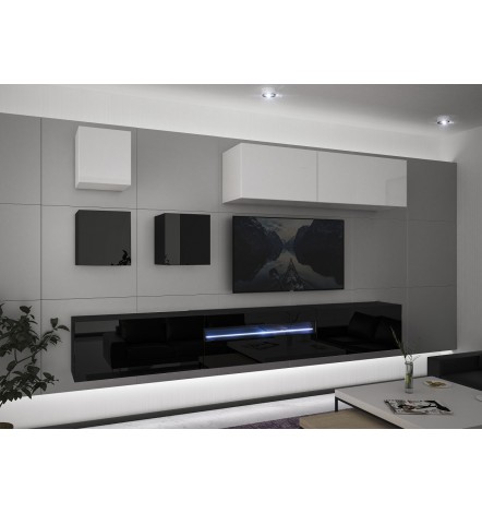 Conjunto mueble TV NEXT 273 AN273-17BW-HG22-1B negro/blanco brillante