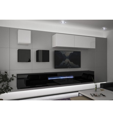 Ensemble meuble TV NEXT 277 AN277-17BW-HG23-1A noir/blanc brillant