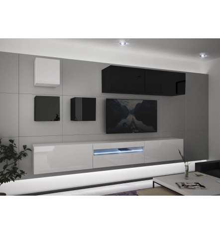 Conjunto mueble TV NEXT 277 AN277-17BW-HG23-1A negro/blanco brillante