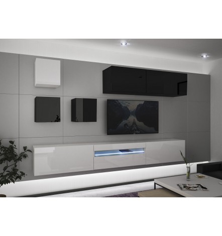 Ensemble meuble TV NEXT 277 AN277-17BW-HG26-1A blanc/noir brillant