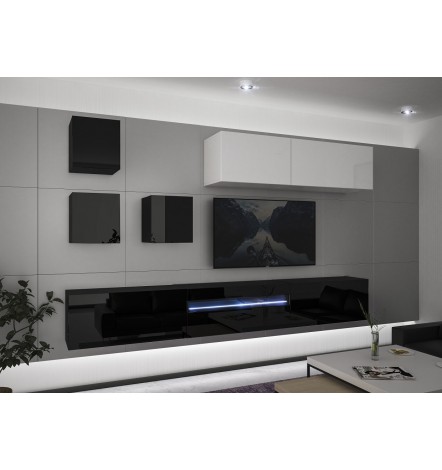 Ensemble meuble TV NEXT 277 AN277-17BW-HG22-1A noir/blanc brillant