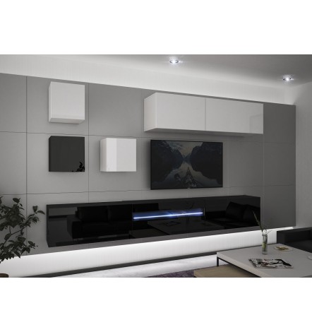 Ensemble meuble TV NEXT 277 AN277-17BW-HG25-1A noir/blanc brillant