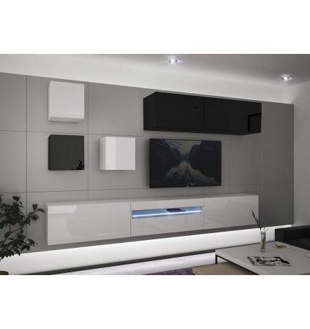Ensemble meuble TV NEXT 277 AN277-17BW-HG29-1A blanc/noir brillant