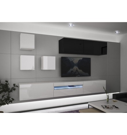 Ensemble meuble TV NEXT 277 AN277-17BW-HG30-1A blanc/noir brillant