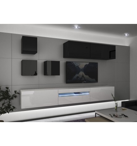 Conjunto mueble TV NEXT 277 AN277-17BW-HG30-1A blanco/negro brillante