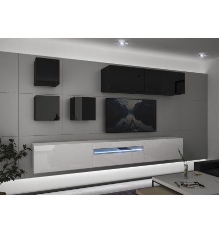 Ensemble meuble TV NEXT 277 AN277-17BW-HG27-1A blanc/noir brillant
