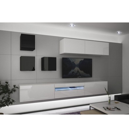 Ensemble meuble TV NEXT 277 AN277-17BW-HG28-1A blanc/noir brillant