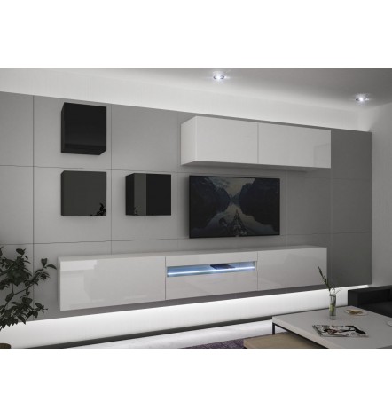 Ensemble meuble TV NEXT 277 AN277-17BW-HG28-1A blanc/noir brillant