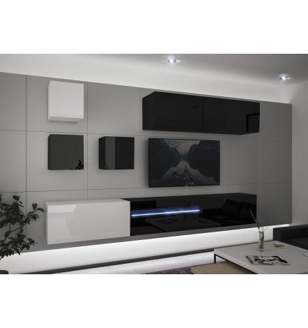 Ensemble meuble TV NEXT 277 AN277-17BW-HG24-1B noir/blanc brillant