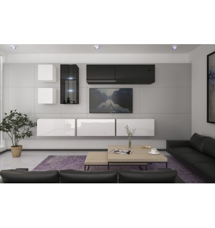 Ensemble meuble TV NEXT 280 AN280-17BW-HG25-1A blanc/noir brillant
