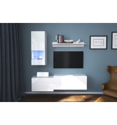 Ensemble meuble TV NEXT 290 AN290-17W-HG24-1A blanc brillant 151 cm