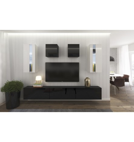 Ensemble meuble TV NEXT 291 AN291-17BW-HG22-1A noir/blanc brillant