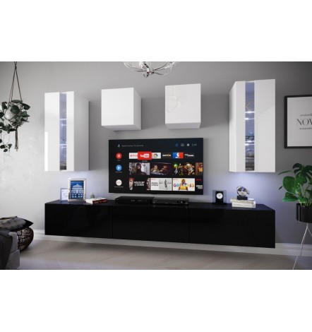 Conjunto mueble TV NEXT 291 AN291-17BW-HG22-1A negro/blanco brillante