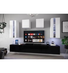 Ensemble meuble TV NEXT 291 AN291-17BW-HG23-1A noir/blanc brillant 249 cm