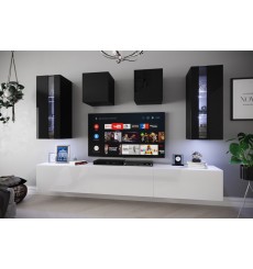 Ensemble meuble TV NEXT 291 AN291-17BW-HG24-1A blanc/noir brillant 249 cm