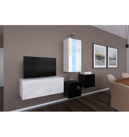 Conjunto mueble TV NEXT 293 AN293-17WB-HG28-1A blanco/negro brillante