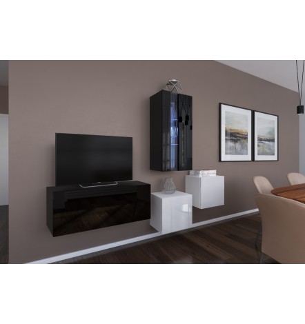 Conjunto mueble TV NEXT 293 AN293-17WB-HG28-1A blanco/negro brillante