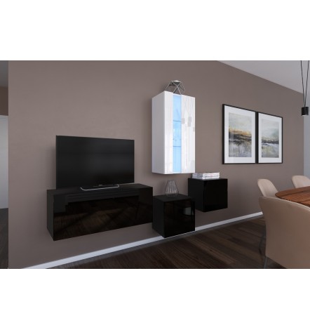 Conjunto mueble TV NEXT 293 AN293-17WB-HG28-1A blanco/negro brillante