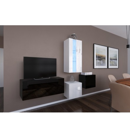 Conjunto mueble TV NEXT 293AN293-17BW-HG21-1A negro/blanco brillante