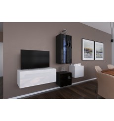 Ensemble meuble TV NEXT 293 AN293-17WB-HG26-1A blanc/noir brillant 197 cm