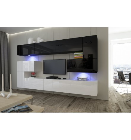 Ensemble meuble TV NEXT 3 AN3-17BW-HG22-1A blanc/noir brillant